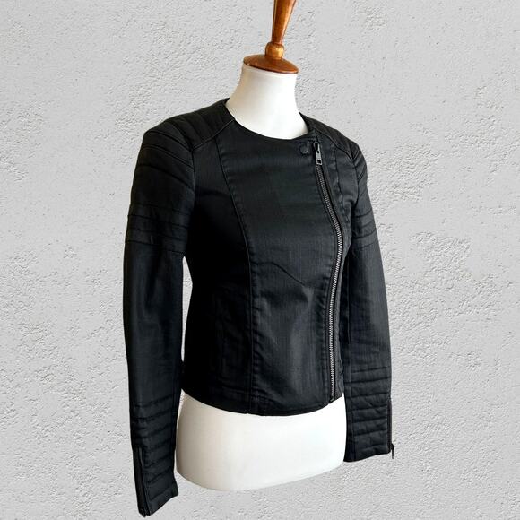 AllSaints Black Waxed Cotton Moto Jacket – Women’s Size 4 – Excellent - Picture 1 of 10